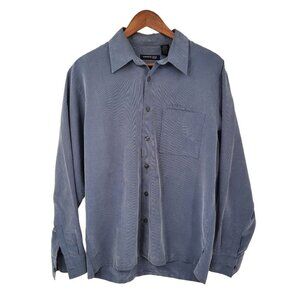 Kenneth Cole Mens Plaid Button Front Shirt M Blue Long Sleeve Pocket Checkered